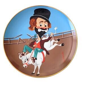 Vintage "Bronco Freddie" Signed Red Skelton Porcelain Plate Armstrong's 1982